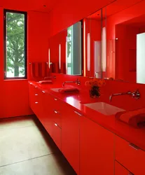 Red tiles in the bathroom interior