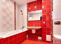 Red tiles in the bathroom interior