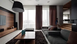 Tünd rəngli fotoşəkildə qonaq otağı
