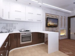 Photo of a kitchen with a TV set