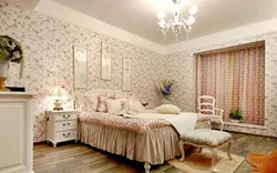 Wallpaper for the bedroom in the interior real photos