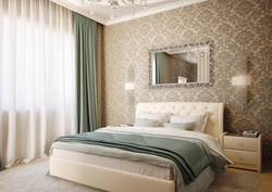 Wallpaper for the bedroom in the interior real photos