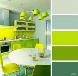 Green kitchen with wood kitchen interior