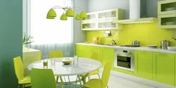 Green kitchen with wood kitchen interior