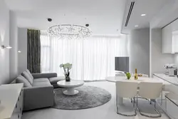 Living room interior in gray and white