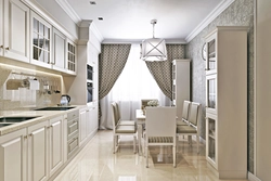 Kitchen interior with straight sofa