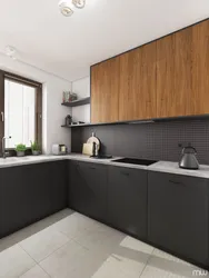 Light gray kitchen with wooden countertop photo