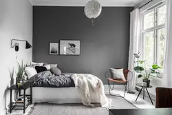 Gray wallpaper in the bedroom interior photo combination