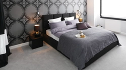 Gray wallpaper in the bedroom interior photo combination