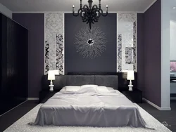 Gray wallpaper in the bedroom interior photo combination