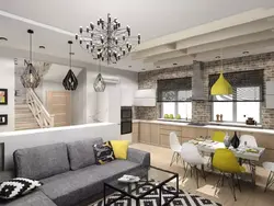 Interior of a kitchen living room in a Scandinavian style house