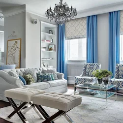 White gray blue in the living room interior