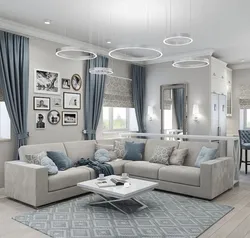 White gray blue in the living room interior