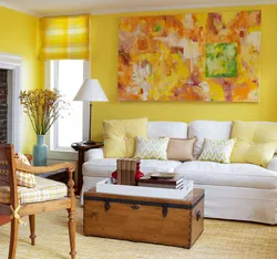 Yellow living room in the interior photo