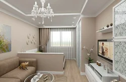 Design of a hall room in an 18 sq. m apartment with a balcony