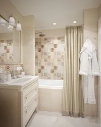 Bath design in beige tiles