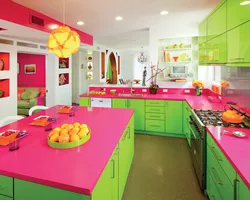 Kitchen in green color design photo