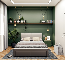 Bedroom In Light Green Color Photo