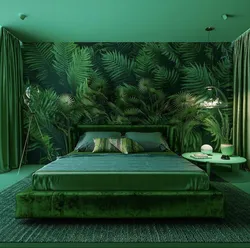 Bedroom in light green color photo