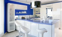 What colors goes with blue in the kitchen interior
