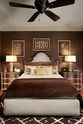 Modern bedroom interior with brown furniture