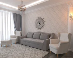 Müasir üslubda qonaq otağı üçün divar kağızı açıq rəngli fotoşəkildə