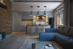 Oshxona dizayni yashash xonasi loft fotosurati