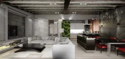 Oshxona dizayni yashash xonasi loft fotosurati