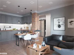 Mətbəx dizaynı qonaq otağı loft fotoşəkili