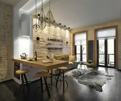 Oshxona dizayni yashash xonasi loft fotosurati