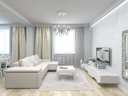 Photo of the living room in the apartment in light colors