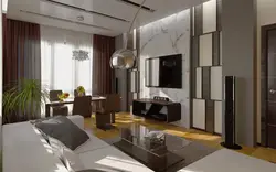 Qonaq otağının fotoşəkilindəki interyerdə yüksək texnologiya