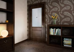 Living room design photo with dark doors