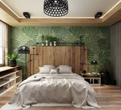 Bedroom in a log house photo