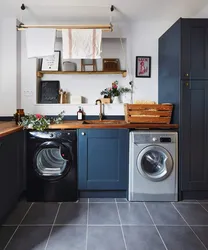 Built-in washing machine in the kitchen photo