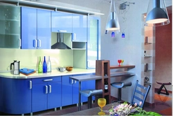 Kitchen Interior With Blue Facade