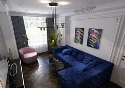 Фото интерьера гостиной синей