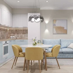 Interior design of kitchen living room 15 sq m