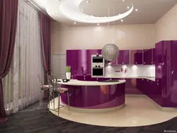 Kitchen interior with lilac furniture
