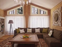 Log house living room interior