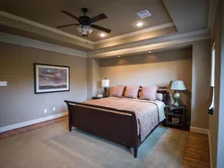 Bedroom interior with brown ceiling