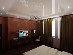 Bedroom interior with brown ceiling