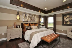 Bedroom interior with brown ceiling