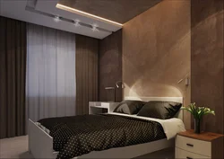 Интерьер спальни с коричневым потолком