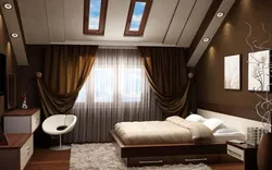 Bedroom interior with brown ceiling