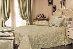 Photo of curtains for the bedroom in a modern style with a bedspread