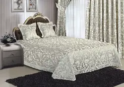 Photo of curtains for the bedroom in a modern style with a bedspread