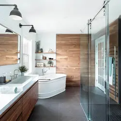 Bathroom design white with wood photo