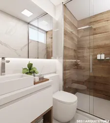 Bathroom design white with wood photo