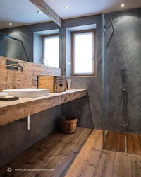 Concrete and wood in the bathroom interior